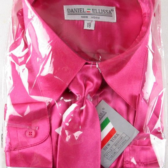 NWT Daniel Ellissa Boy's 3 Pc Metallic Fuchsia Dress Shirt Set, 18 - Picture 1 of 2